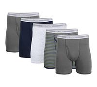 Gildan Men's Regular Leg Boxer Briefs, Multipack Boxeur Ajust, Anthracite/Bleu Marine/Gris chiné/Rayures Militaires (Lot de 5), Homme