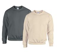 Gildan Sweat-shirt à col rond en polaire pour homme style G18000, 1 x anthracite + 1 x sable + 1 x bloc-notes Hl Achat, L