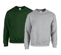 Gildan Sweat-shirt à col rond en polaire pour homme style G18000, 1 x Forest Green + 1 x Sportgrey + 1 x Hl Kauf Notebook bloc-notes, L