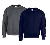 Gildan Sweat-shirt en polaire à col rond pour homme, style G18000/1x Dark Heather + 1 x bleu marine + 1 x bloc-notes HL Kauf M