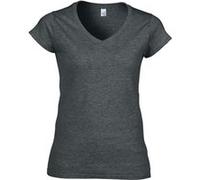 Gildan - T-shirt à manches courtes et col en V - Femme (M) (Gris sombre chiné) - UTBC491 Gris Sombre Chiné, Gris sombre chiné