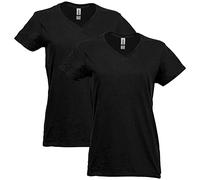 Gildan Lot de 2 t-Shirts à col en V en Coton épais, Noir, XL Femme