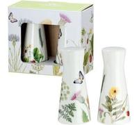 Gilde 2tlg. Set, Salz-/ & Pfefferstreuer, "Wild Flowers", Schmetterlingmotiv, Blumenmuster, Porzellan, weiß, VE 6, H. 9 cm, D. 4 cm