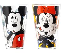 Gilde 2tlg. Set, Trinkglas, "Mickey & Minnie", Glas, mehrfarbig, VE 4, H. 13 cm, D. 9 cm