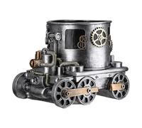 GILDE Cache-Pot Steampunk Engine Planter - Locomotive - Résine - Motif Engrenages - Finition Antique - Argenté - Hauteur 20 cm x Largeur 26 cm