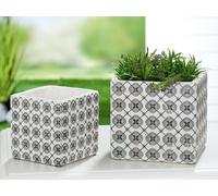 GILDE Cache-pot, "Vesuv", motif floral, béton, gris, noir, blanc, , L. 13 cm, l. 13 cm, H. 13,5 cm 44859