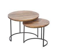 GILDE Camara Lot de 2 Tables d'appoint Rondes en Bois de manguier Naturel/Noir Revêtement par pulvérisation Hauteur 45 cm Largeur 55 cm