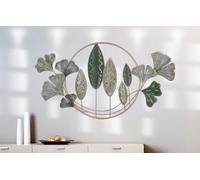 GILDE Couronne de ginkgo en métal vert délavé brillant 60 x 120 x 5 cm Décoration murale pour salon