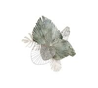 Gilde Décoration murale en relief - Feuilles 3D en métal - Tableau décoration salon - Couleurs : vert, crème, gris, doré - 65 x 75 cm