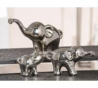 GILDE Éléphants décoratifs - Famille d'éléphants - Trio de 3 pièces - Figurine Animale - Décoration céramique - Couleur : Argent Brillant - Largeur 13,5/19,5/27,5 cm