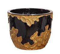 GILDE Famosa Cache-Pot - Or Noir Brillant - Fibre de Verre - Poly - Hauteur 26 cm x Ø 33 cm - Pot étanche