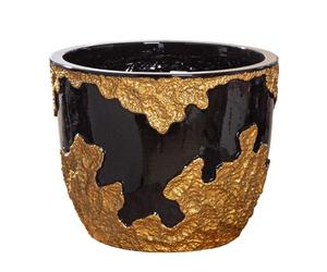 GILDE Famosa Cache-Pot - Or Noir Brillant - Fibre de Verre - Poly - Hauteur 26 cm x Ø 33 cm - Pot étanche