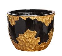 GILDE Famosa Cache-Pot - Or Noir Brillant - Fibre de Verre - Poly - Hauteur 30 cm x Ø 40 cm - Pot étanche