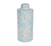 GILDE Fayencen Vase cylindrique en céramique émaillée Motif Floral Bleu Hauteur 44 cm Diamètre 18 cm
