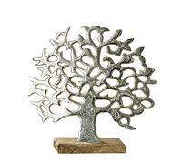 Gilde Figurine décorative Arbre de Vie en Aluminium argenté sur Pied en Bois 46 x 49 cm