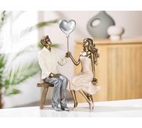 Gilde Figurine décorative pour Couple d'amoureux sur Banc avec Ballon en Forme de cœur - Cadeau de décoration de Mariage - Couleurs : Blanc Bronze Gris - Hauteur 24,5 cm
