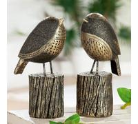 GILDE Figurine, oiseau, résine synthétique, doré, noir, , 2 pièces comme illustré, L. 10 cm, l. 7 cm, H. 18 cm 36982