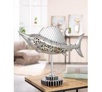 GILDE Figurine Steampunk Sailfish en résine argentée Finition Antique Motif Roue dentée 36 cm de Haut 50 cm de Large
