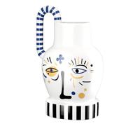 GILDE Fira Vase à Anse, en céramique, Blanc, Hauteur 36 cm x Largeur 24 cm, avec Motif Visage, Vase décoratif imperméable