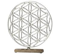 GILDE Fleur de vie décorative - Fleur de vie - Cadeau d'anniversaire, Saint Valentin, femme, épouse, petite amie, mère - Bois aluminium - Couleur : marron/argenté - Hauteur 36 cm