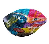 GILDE GLAS art Bol décoratif en verre - Motif visage peint à la main - Multicolore avec pierres en verre posées - Cadeau pour femme Décoration de salon - 49 x 12 cm
