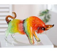 GILDE GLAS art Figurine décorative Taureau - Sculpture Animale fabriquée à la Main - Verre Massif teinté dans la Masse - Cadeau et décoration - Multicolore - Largeur 30 cm