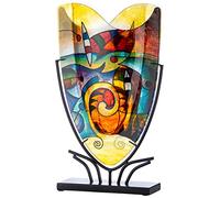 GILDE GLAS art Vase décoratif sur Support en métal Noir - Objet d'art Peint à la Main - Multicolore Hauteur 48 cm
