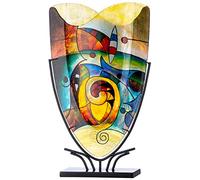 GILDE GLAS art Vase décoratif sur Support en métal Noir - Objet d'art Peint à la Main - Multicolore Hauteur 58 cm