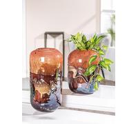 GILDE GLAS art Vase décoratif - Vase à Fleurs en Verre coloré - Décoration de Salon - Cadeau pour Femme - Hauteur : 27 cm - Couleurs : Orange et Rose