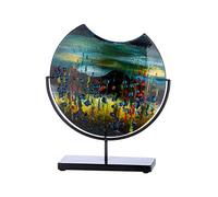 GILDE GLAS art Vase Rond décoratif sur Pied en métal Noir - Peint à la Main avec éléments en Verre - Objet d'art Multicolore Hauteur 37 cm