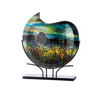 GILDE GLAS art Vase Rond décoratif XL sur Pied en métal Noir - Peint à la Main avec éléments en Verre - Objet d'art Multicolore Hauteur 47,5 cm