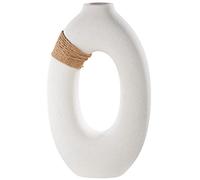 GILDE Grand Vase décoratif - Vase Moderne en céramique avec Raphia - Décoration printanière pour Salon - Couleur : Blanc - Sable - Hauteur : 41 cm