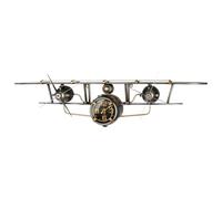 GILDE Horloge Murale en métal - Finition Antique - Argenté - Hauteur 25 cm x Largeur 106 cm - Forme d'avion