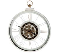 GILDE Kello Horloge Murale Ronde en Verre et métal Motif Roue dentée Blanc Hauteur 73 cm Largeur 60 cm Horloge décorative pour Salon et Cuisine