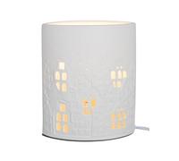 GILDE Lampe de table en porcelaine blanche - Motif maison - Hauteur : 20 cm - Décoration - Accessoire d'intérieur - Idée cadeau