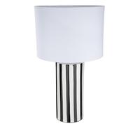 GILDE Lampe de table Stripes en céramique - Cylindrique - Émaillée - Motif rayé - Noir et blanc - Hauteur 47 cm x Ø 27 cm - Ampoule non incluse