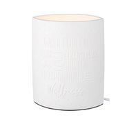 GILDE Lampe de table Wellness en porcelaine blanche avec inscription en allemand - Hauteur : 20,5 cm - Décoration de salon, chambre à coucher, bureau