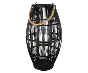 GILDE Lanterne Yantai en Bambou - Noir - Hauteur 60 cm x Ø 32 cm - Forme Conique - avec Anse