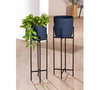 GILDE Leila Lot de 2 Pots de Fleurs en Fer revêtu par pulvérisation - Bleu Nuit - Hauteur 80 cm x Ø 28 cm