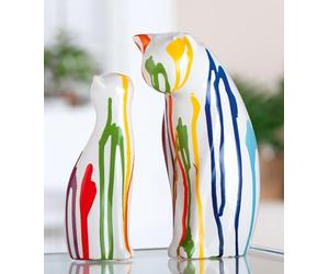 Gilde Lot de 2 Figurines de Chats Colori, en céramique, émaillées, Blanches, 22 cm de Haut, 14 cm de Large