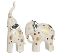 GILDE Lot de 2 Figurines Midas - Éléphants en résine - Crème - Structuré - Hauteur 32 cm x Largeur 24 cm - avec Patins en Feutre