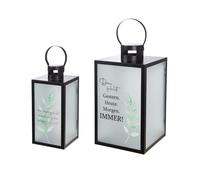 GILDE Lot de 2 lanternes « du fehlst/Für Immer geliebt » - Métal - Noir Mat - Rectangulaire - Motif Feuille - Inscription en Allemand