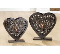 GILDE - Lot de 2 photophores - Amore Marron foncé - H 37 cm x P 9,5 cm et H 43 cm x P 12 cm - Verre : H 14 cm Ø 7 cm