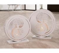 GILDE Lot de 2 photophores Balance en métal - Gris Clair - Hauteur 45 cm x Largeur 43 cm - Rond - Motif Arbre de Vie et Yin Yang