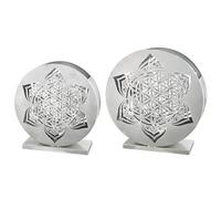 GILDE Lot de 2 photophores Mandala en métal - Argenté - Finition Antique - Motif Fleur de Vie - Bougeoir