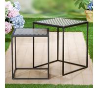 GILDE Lot de 2 Tables d'appoint Circo - Carrées - Métal - Noir - Motif Pied-de-Poule - Hauteur 43 cm x Ø 36 cm