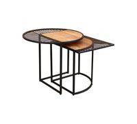 GILDE Lot de 2 Tables d'appoint Farsi en métal - Revêtement par pulvérisation - Couleur Naturelle/Noir - Hauteur 60 cm x Largeur 60 cm