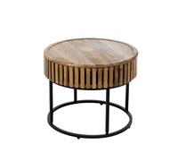 GILDE Lot de 2 Tables d'appoint Roseau en Bois de manguier - Rondes - Couleur Naturelle - Hauteur 45 cm x Ø 75 cm