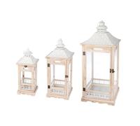 GILDE Lot de 3 lanternes Clifton en Bois - Couleur Naturelle - Éclairage décoratif pour l'intérieur - 3 Tailles - Chandelier