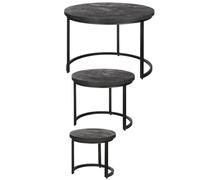 GILDE Lot de 3 Tables d'appoint Nero - Métal - Rondes - Noir - Hauteur 48 cm x Ø 70 cm